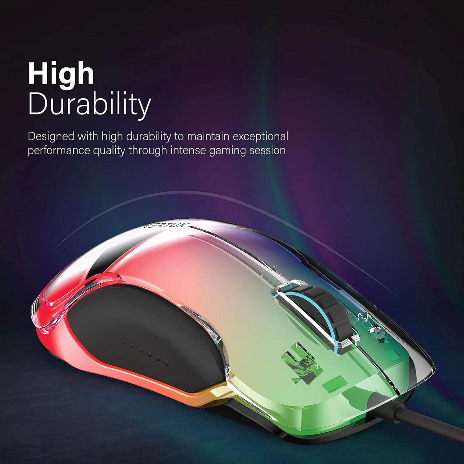 Vertux Phoenix Gaming Mouse Transparent Top Cover 12000 DPI Optical Sensor for High Precision Non-Slip Grid 5 Programmable Buttons 20 Million Clicks 1000 Hz Polling Rate Vertux Phoenix Gaming Mouse Transparent Top Cover 12000 DPI Optical Sensor for High Precision Non-Slip Grid 5 Programmable Buttons 20 Million Clicks 1000 Hz Polling Rate